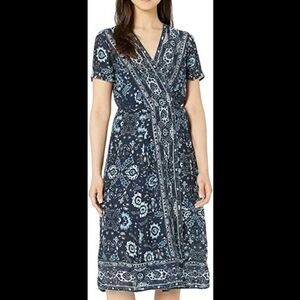 Lucky Brand Sleeve V-Neck Spring Ashley Wrap‎ Dress, Women's Size S/P Dark Blue.